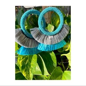 Deepa Teal Fringe/Beaded Earrings